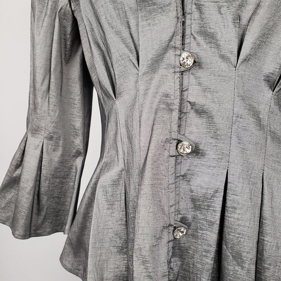 Joseph Ribkoff Silver Ruffle Jacket Size 12 - Picture 4 of 11